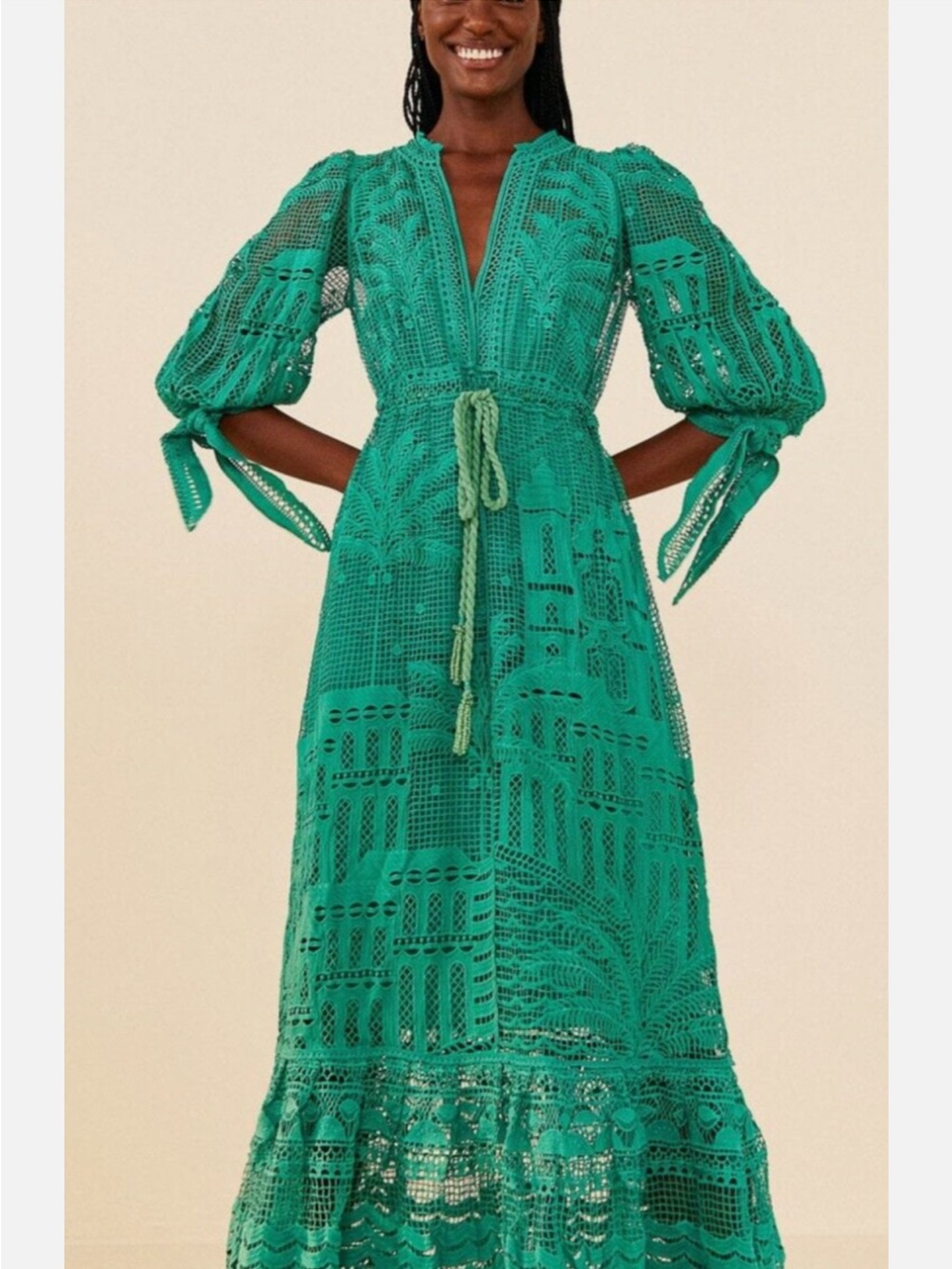 NWOT Farm Rio Green Morada Boa Guipure Dress with Slip Dress Underneath SOLD OUT - Picture 3 of 13